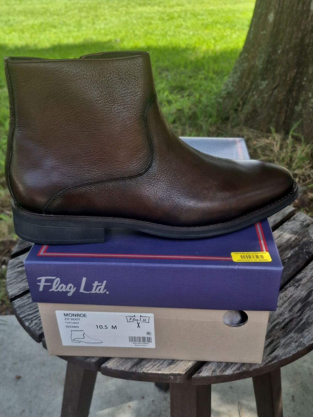 Flag Ltd Mens Monroe Style  Zip Boot Size 10.5 M Color Brown With Inno Core Flex